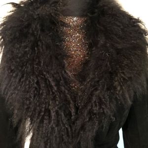 Charlotte Russe Lamb Fur Leather Black Crop Jacket